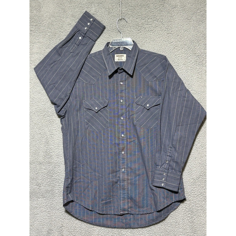 Ruddock Shirt Mens Large Blue Pockets Pearl Snap Classic Fit Long Sleeve Western